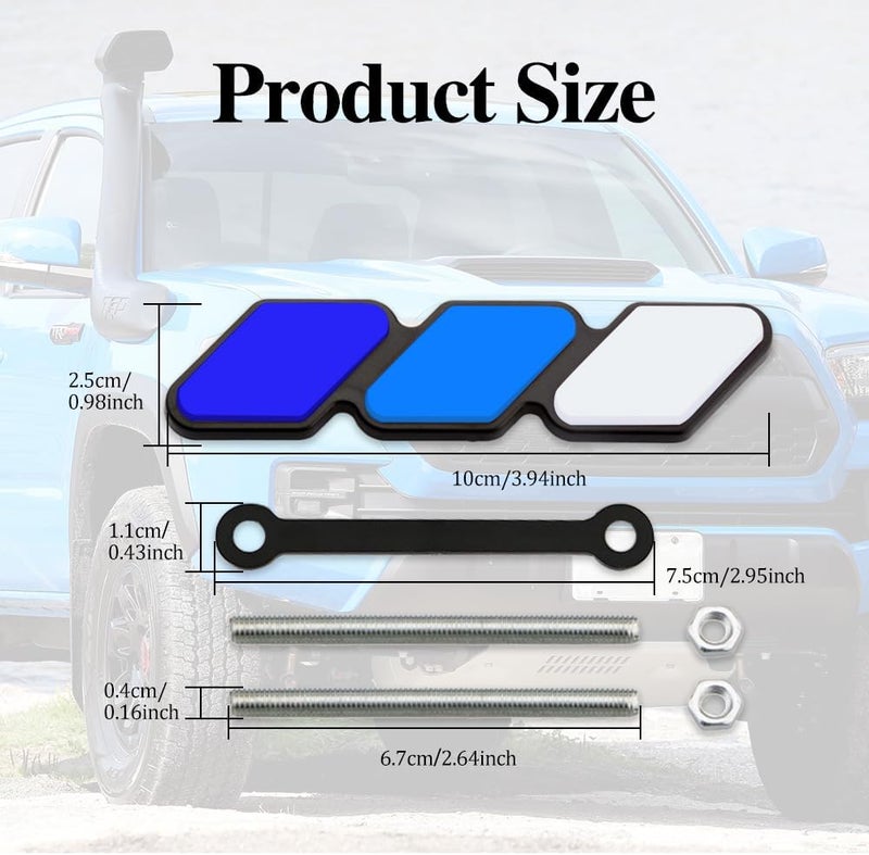 CHRYMUM TRD Grille Decor Badge, 3-Color Upgrade Emblem, Grille Insert Trims, Tri-Color Grille Badge Emblem Car Decoration Accessories Fit for Tacoma 4Runner Tundra Sequoia Rav4 Highlander (White Blue) - Image 2